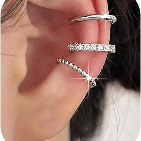 Jewelry - 3PCS Ear Cuff Gold Silver Cuff Earrings for Women Teen Trendy Non Piercing Hypoa
